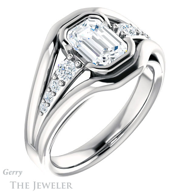 Emerald Cut Forever One Moissanite Engagement Ring #GTJ1063-emerald-fb-w 4 Emerald Cut Forever Brilliant Moissanite Engagement Ring #GTJ1063-emerald-fb-w