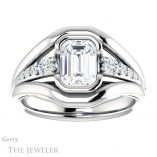 Emerald Cut Forever One Moissanite Engagement Ring #GTJ1063-emerald-fb-w 1 Emerald Cut Forever Brilliant Moissanite Engagement Ring #GTJ1063-emerald-fb-w