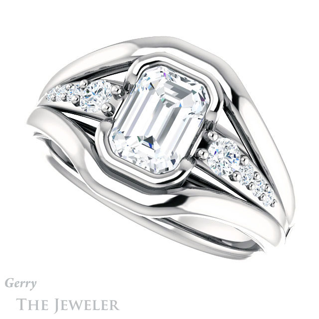 Emerald Cut Forever One Moissanite Engagement Ring #GTJ1063-emerald-fb-w 5 Emerald Cut Forever Brilliant Moissanite Engagement Ring #GTJ1063-emerald-fb-w