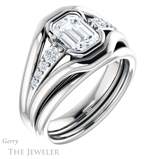 Emerald Cut Forever One Moissanite Engagement Ring #GTJ1063-emerald-fb-w 6 Emerald Cut Forever Brilliant Moissanite Engagement Ring #GTJ1063-emerald-fb-w
