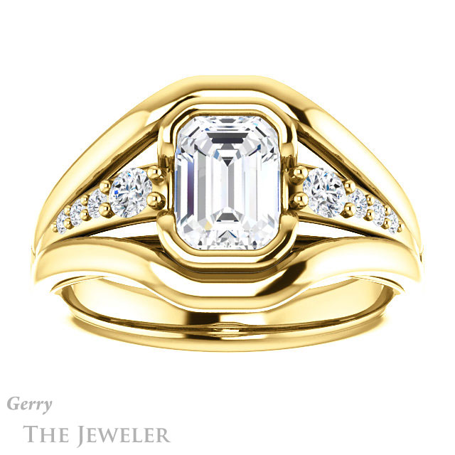 Emerald Cut Forever Brilliant Moissanite Engagement Ring #GTJ1063-emerald-fb-y