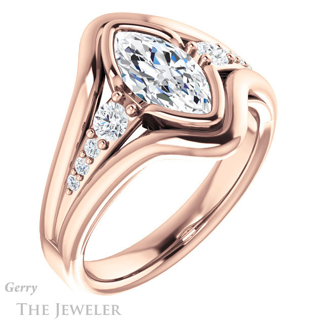 Marquise Cut Forever One Moissanite Engagement Ring #GTJ1063-marquise-fb-r 4 Marquise Cut Forever Brilliant Moissanite Engagement Ring #GTJ1063-marquise-fb-r