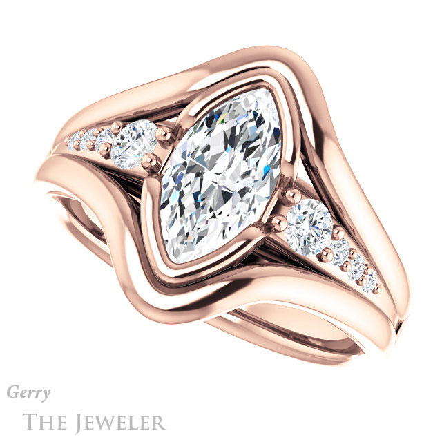 Marquise Cut Forever One Moissanite Engagement Ring #GTJ1063-marquise-fb-r 5 Marquise Cut Forever Brilliant Moissanite Engagement Ring #GTJ1063-marquise-fb-r