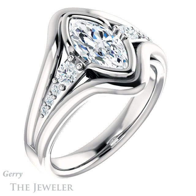 Marquise Cut Forever Brilliant Moissanite Engagement Ring #GTJ1063-marquise-fb-w