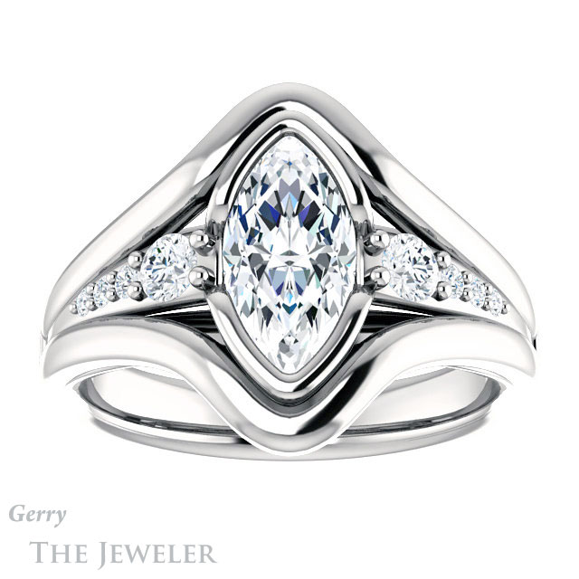 Marquise Cut Forever Brilliant Moissanite Engagement Ring #GTJ1063-marquise-fb-w