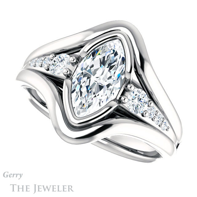 Marquise Cut Forever Brilliant Moissanite Engagement Ring #GTJ1063-marquise-fb-w