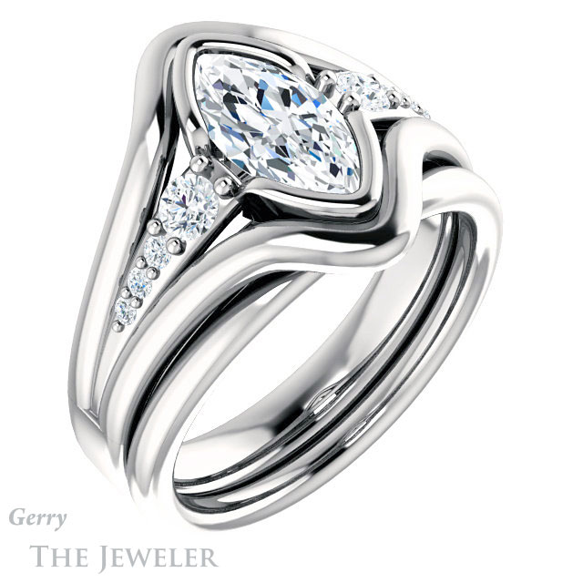 Marquise Cut Forever Brilliant Moissanite Engagement Ring #GTJ1063-marquise-fb-w
