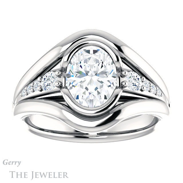 Oval Shaped Forever One Moissanite Engagement Ring #GTJ1063-oval-fo-w