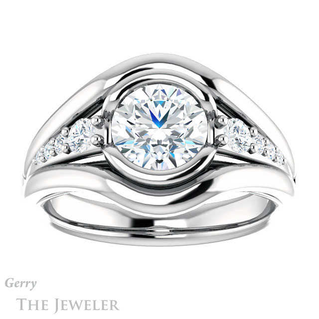 Round Cut Forever One Moissanite Engagement Ring #GTJ1063-round-fo-w