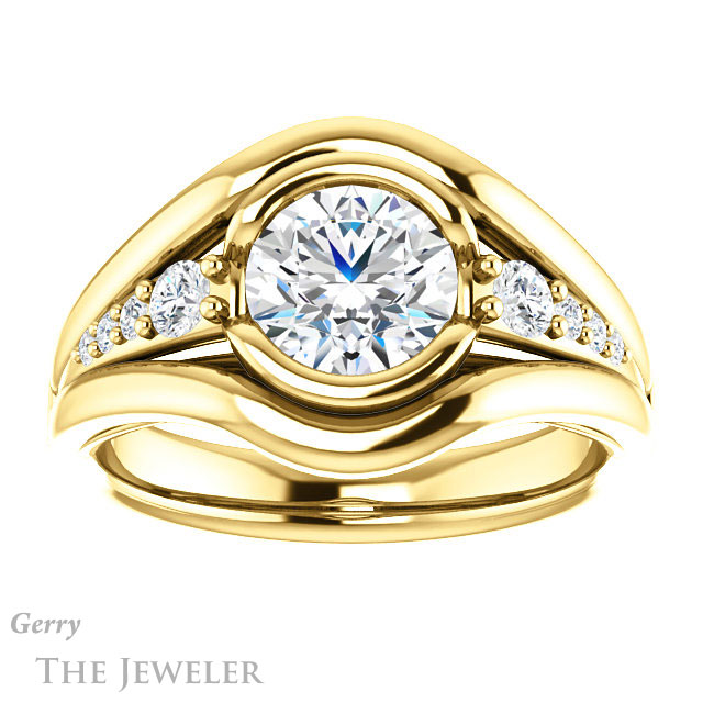 Round Cut Forever One Moissanite Engagement Ring #GTJ1063-round-fo-y