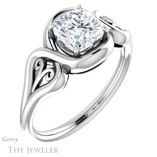 Cushion Cut Forever One Moissanite Engagement Ring #GTJ1064-cushion-fo-w 4 Cushion Cut Forever One Moissanite Engagement Ring #GTJ1064-cushion-fo-w