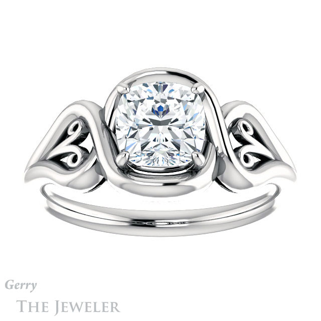 Cushion Cut Forever One Moissanite Engagement Ring #GTJ1064-cushion-fo-w