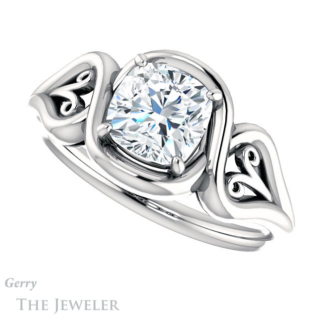 Cushion Cut Forever One Moissanite Engagement Ring #GTJ1064-cushion-fo-w 5 Cushion Cut Forever One Moissanite Engagement Ring #GTJ1064-cushion-fo-w