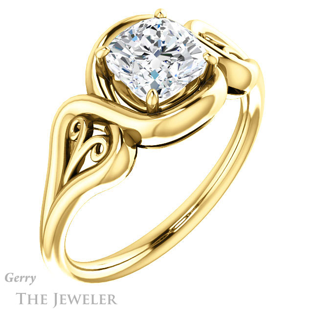 Cushion Cut Forever One Moissanite Engagement Ring #GTJ1064-cushion-fo-y 4 Cushion Cut Forever One Moissanite Engagement Ring #GTJ1064-cushion-fo-y