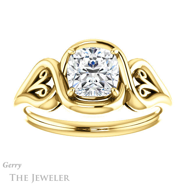 Cushion Cut Forever One Moissanite Engagement Ring #GTJ1064-cushion-fo-y 1 Cushion Cut Forever One Moissanite Engagement Ring #GTJ1064-cushion-fo-y