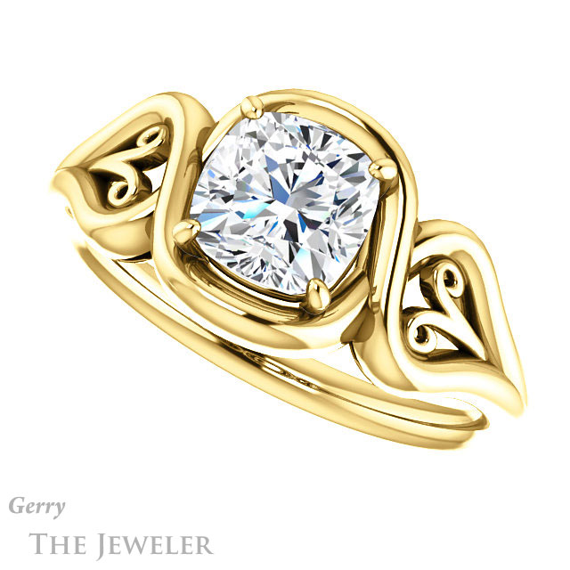 Cushion Cut Forever One Moissanite Engagement Ring #GTJ1064-cushion-fo-y 5 Cushion Cut Forever One Moissanite Engagement Ring #GTJ1064-cushion-fo-y