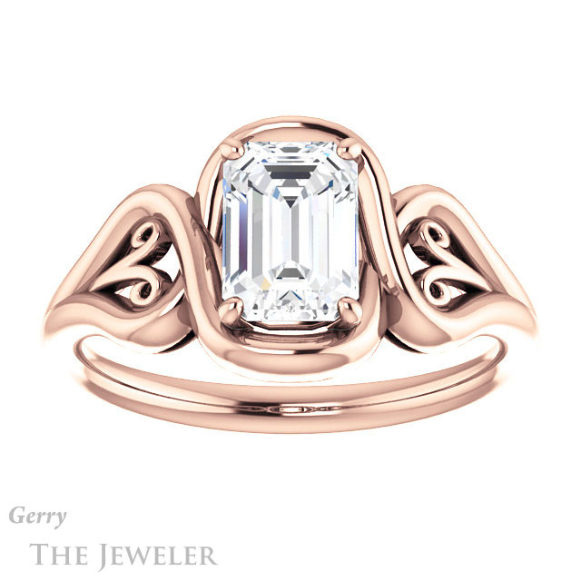 Emerald Cut Forever One Moissanite Engagement Ring #GTJ1064-emerald-fb-r 1 Emerald Cut Forever Brilliant Moissanite Engagement Ring #GTJ1064-emerald-fb-r