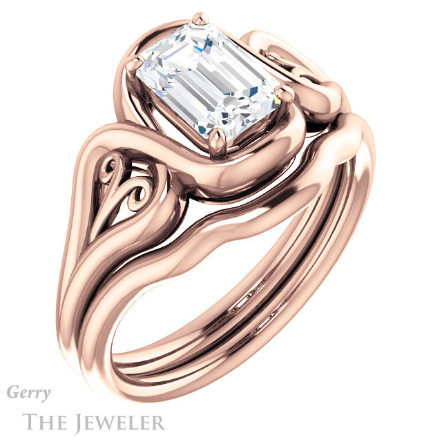 Emerald Cut Forever One Moissanite Engagement Ring #GTJ1064-emerald-fb-r 6 Emerald Cut Forever Brilliant Moissanite Engagement Ring #GTJ1064-emerald-fb-r