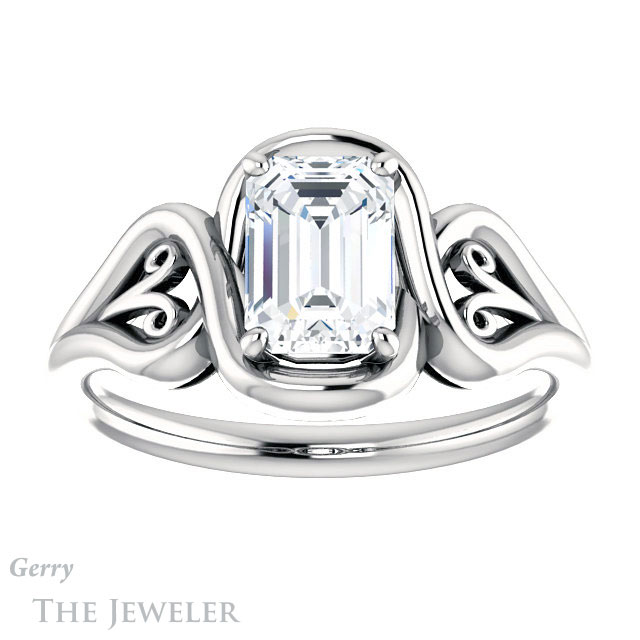Emerald Cut Forever Brilliant Moissanite Engagement Ring #GTJ1064-emerald-fb-w