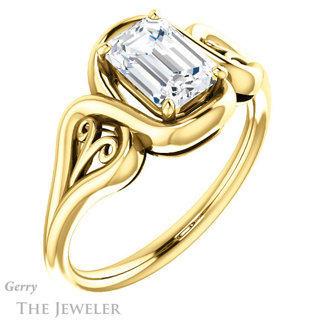 Emerald Cut Forever Brilliant Moissanite Engagement Ring #GTJ1064-emerald-fb-y