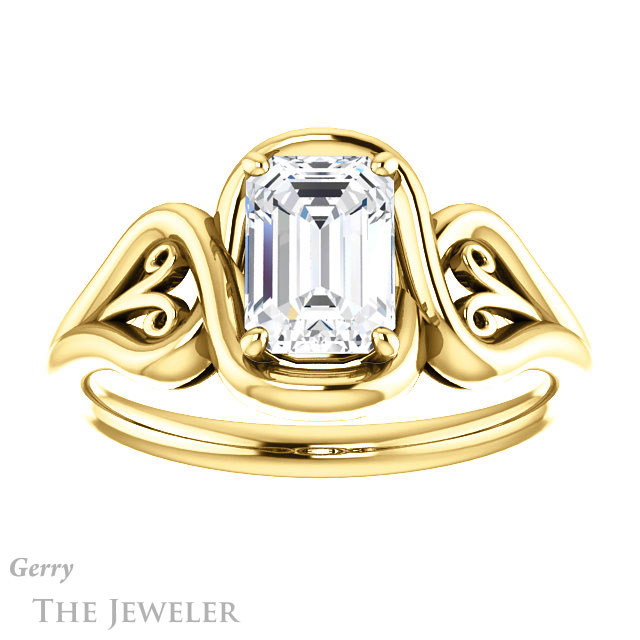 Emerald Cut Forever Brilliant Moissanite Engagement Ring #GTJ1064-emerald-fb-y