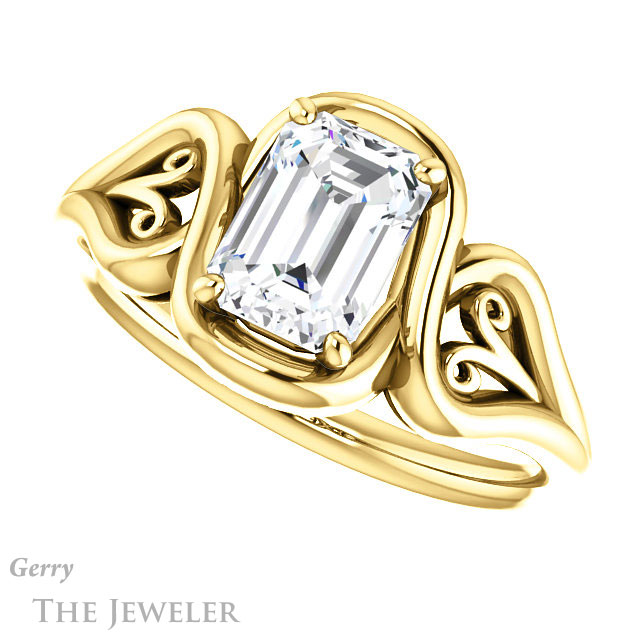 Emerald Cut Forever Brilliant Moissanite Engagement Ring #GTJ1064-emerald-fb-y