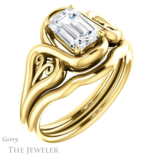 Emerald Cut Forever Brilliant Moissanite Engagement Ring #GTJ1064-emerald-fb-y