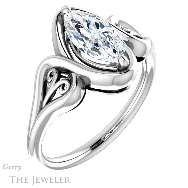 Marquise Cut Forever One Moissanite Engagement Ring #GTJ1064-marquise-fb-w 4 Marquise Cut Forever Brilliant Moissanite Engagement Ring #GTJ1064-marquise-fb-w