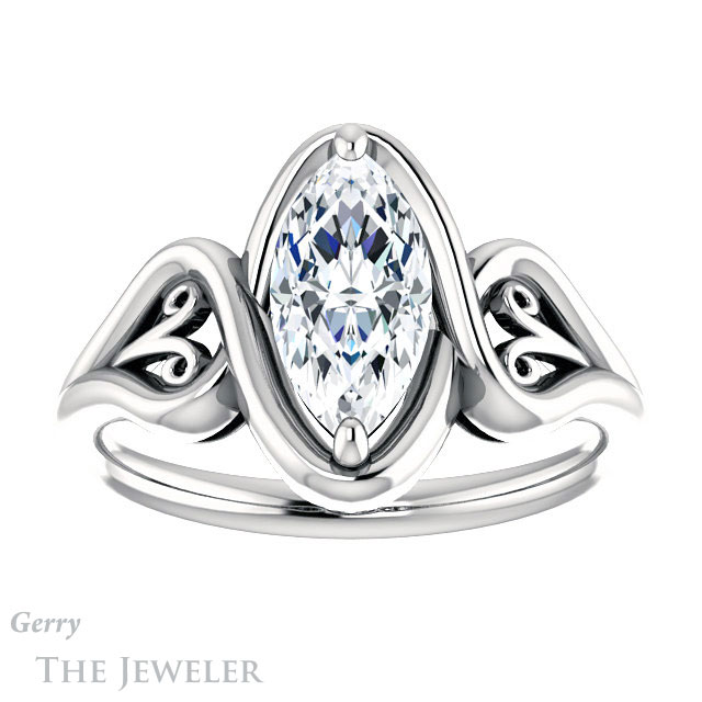 Marquise Cut Forever Brilliant Moissanite Engagement Ring #GTJ1064-marquise-fb-w