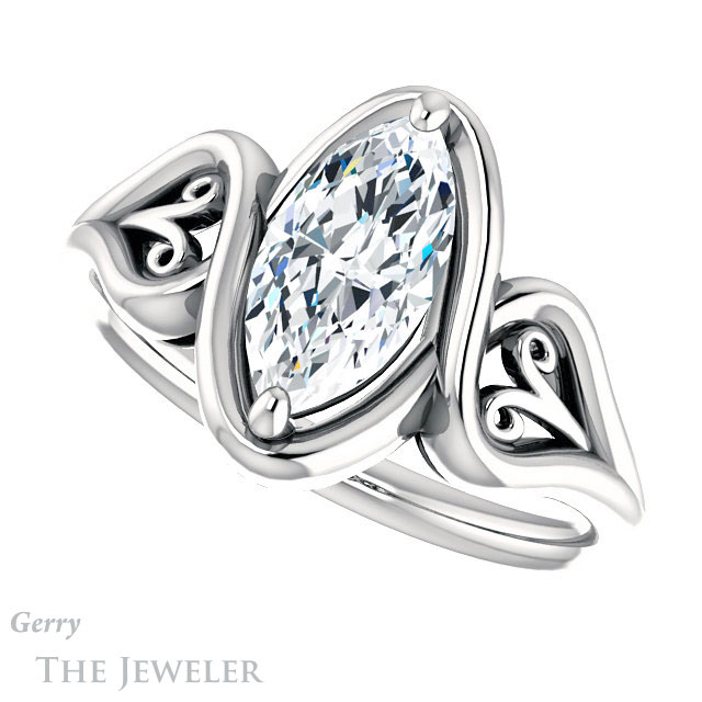 Marquise Cut Forever One Moissanite Engagement Ring #GTJ1064-marquise-fb-w 5 Marquise Cut Forever Brilliant Moissanite Engagement Ring #GTJ1064-marquise-fb-w
