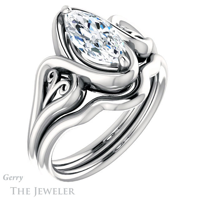 Marquise Cut Forever One Moissanite Engagement Ring #GTJ1064-marquise-fb-w 6 Marquise Cut Forever Brilliant Moissanite Engagement Ring #GTJ1064-marquise-fb-w