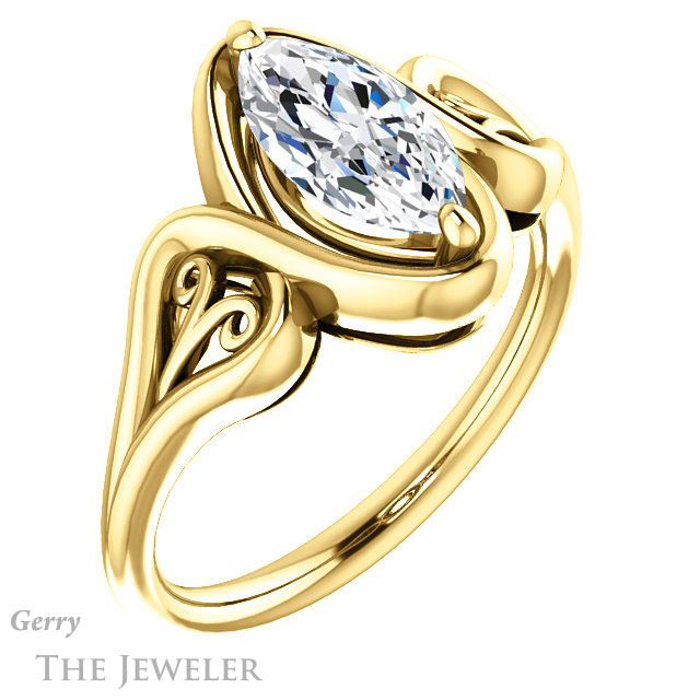 Marquise Cut Forever One Moissanite Engagement Ring #GTJ1064-marquise-fb-y 4 Marquise Cut Forever Brilliant Moissanite Engagement Ring #GTJ1064-marquise-fb-y