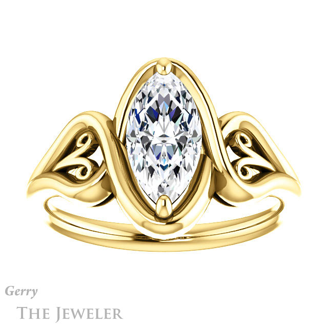 Marquise Cut Forever Brilliant Moissanite Engagement Ring #GTJ1064-marquise-fb-y