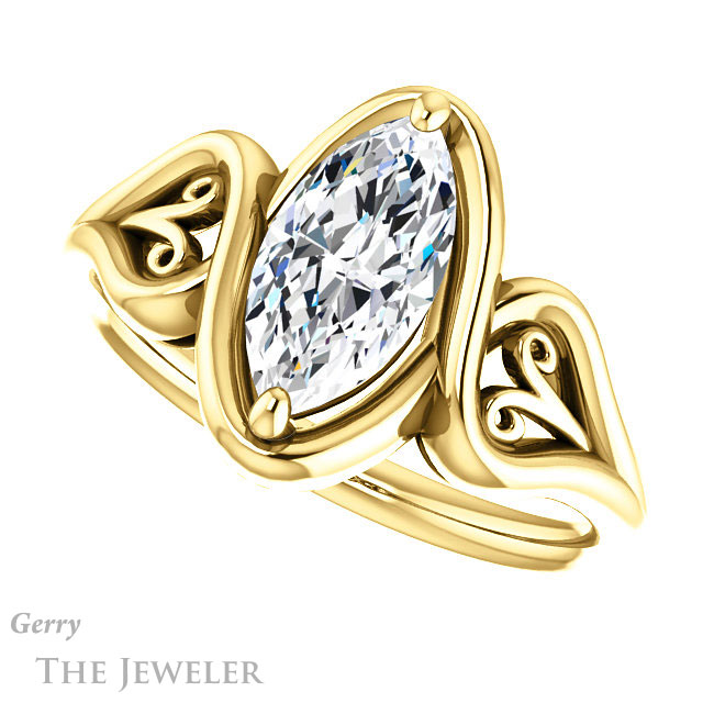 Marquise Cut Forever One Moissanite Engagement Ring #GTJ1064-marquise-fb-y 5 Marquise Cut Forever Brilliant Moissanite Engagement Ring #GTJ1064-marquise-fb-y