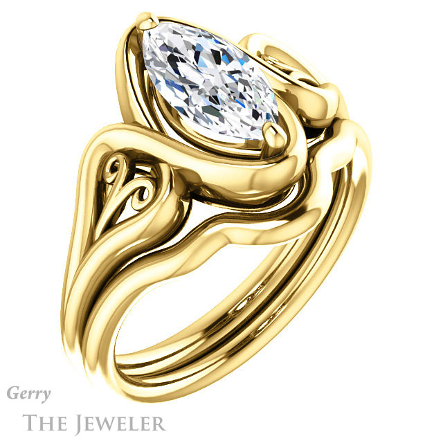 Marquise Cut Forever One Moissanite Engagement Ring #GTJ1064-marquise-fb-y 6 Marquise Cut Forever Brilliant Moissanite Engagement Ring #GTJ1064-marquise-fb-y