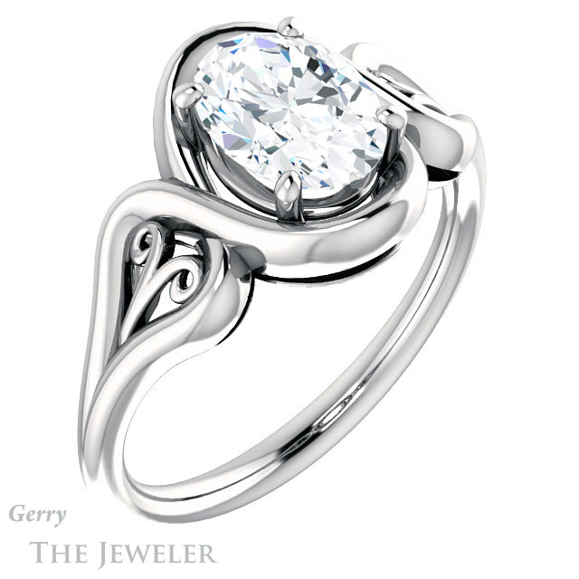 Oval Shaped Forever One Moissanite Engagement Ring #GTJ1064-oval-fo-w 4 Oval Shaped Forever One Moissanite Engagement Ring #GTJ1064-oval-fo-w
