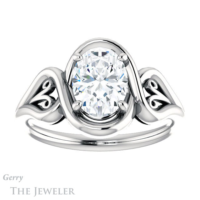 Oval Shaped Forever One Moissanite Engagement Ring #GTJ1064-oval-fo-w