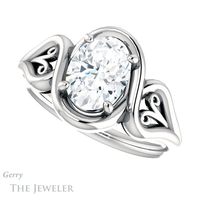 Oval Shaped Forever One Moissanite Engagement Ring #GTJ1064-oval-fo-w 5 Oval Shaped Forever One Moissanite Engagement Ring #GTJ1064-oval-fo-w