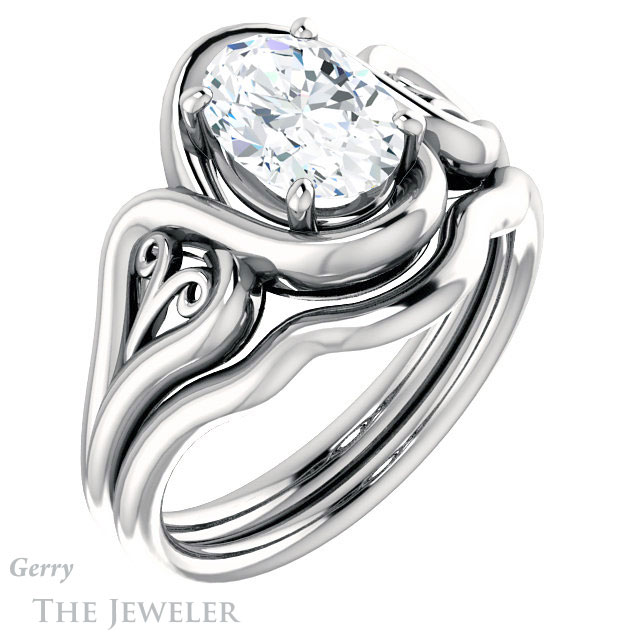 Oval Shaped Forever One Moissanite Engagement Ring #GTJ1064-oval-fo-w 6 Oval Shaped Forever One Moissanite Engagement Ring #GTJ1064-oval-fo-w