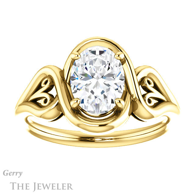Oval Shaped Forever One Moissanite Engagement Ring #GTJ1064-oval-fo-y