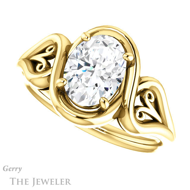 Oval Shaped Forever One Moissanite Engagement Ring #GTJ1064-oval-fo-y