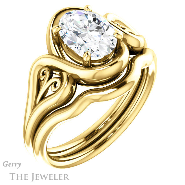 Oval Shaped Forever One Moissanite Engagement Ring #GTJ1064-oval-fo-y