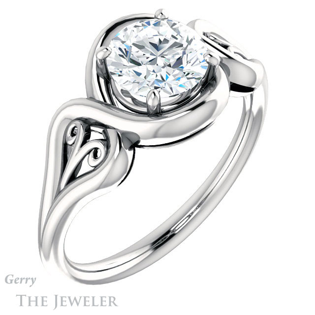 Round Cut Forever One Moissanite Engagement Ring #GTJ1064-round-fo-w 4 Round Cut Forever One Moissanite Engagement Ring #GTJ1064-round-fo-w