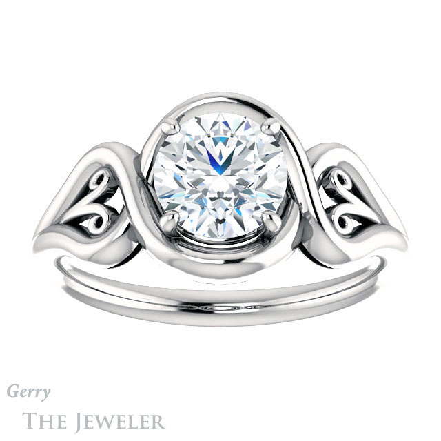 Round Cut Forever One Moissanite Engagement Ring #GTJ1064-round-fo-w 1 Round Cut Forever One Moissanite Engagement Ring #GTJ1064-round-fo-w