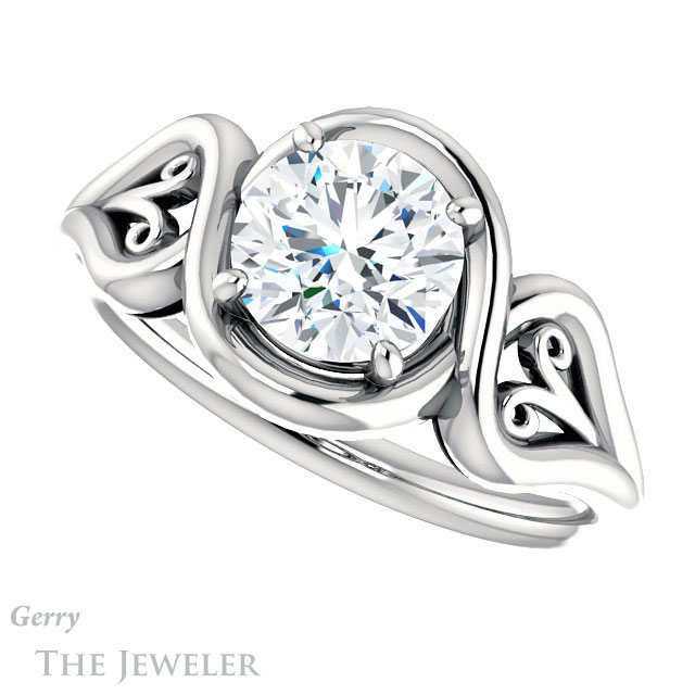 Round Cut Forever One Moissanite Engagement Ring #GTJ1064-round-fo-w 5 Round Cut Forever One Moissanite Engagement Ring #GTJ1064-round-fo-w