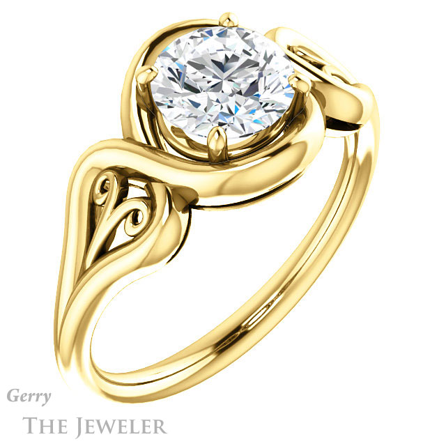 Round Cut Forever One Moissanite Engagement Ring #GTJ1064-round-fo-y 4 Round Cut Forever One Moissanite Engagement Ring #GTJ1064-round-fo-y
