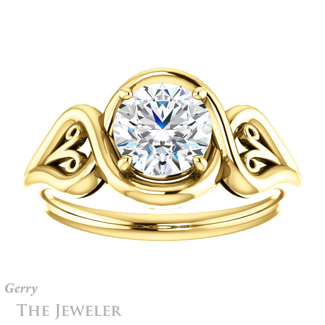 Round Cut Forever One Moissanite Engagement Ring #GTJ1064-round-fo-y
