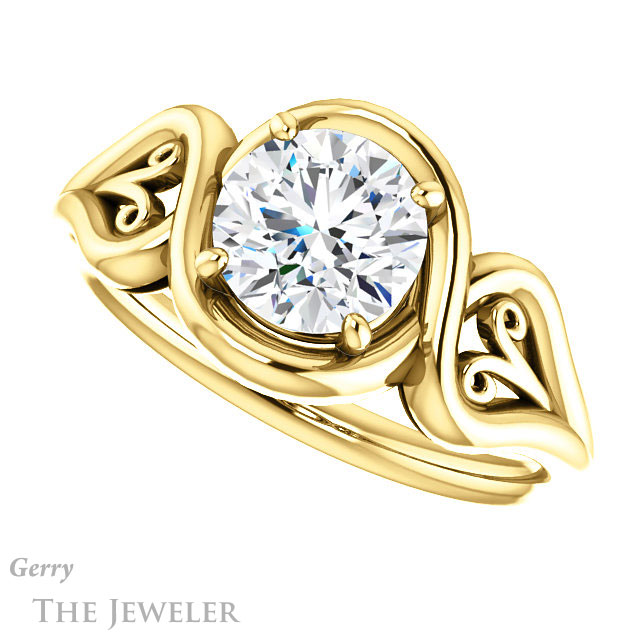 Round Cut Forever One Moissanite Engagement Ring #GTJ1064-round-fo-y 5 Round Cut Forever One Moissanite Engagement Ring #GTJ1064-round-fo-y