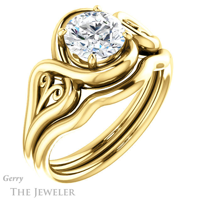 Round Cut Forever One Moissanite Engagement Ring #GTJ1064-round-fo-y 6 Round Cut Forever One Moissanite Engagement Ring #GTJ1064-round-fo-y