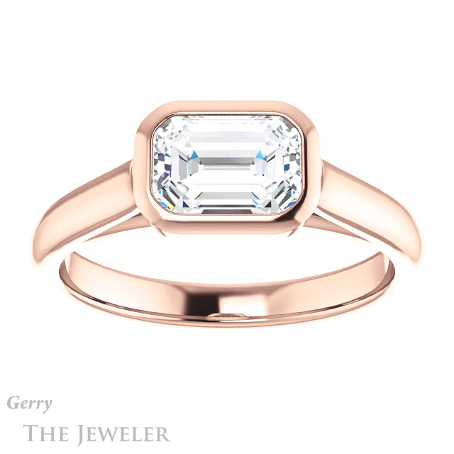 Emerald Cut Forever One Moissanite Engagement Ring #GTJ1065-emerald-fb-r 1 Emerald Cut Forever Brilliant Moissanite Engagement Ring #GTJ1065-emerald-fb-r